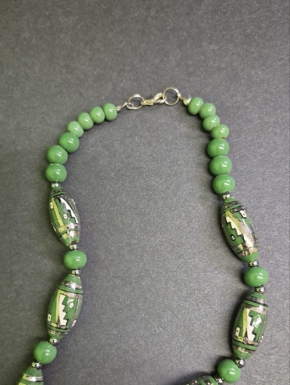 Chunky Green Glass Pottery Beaded Southwestern Style Statement 21" In.  Necklace - Picture 4 of 5